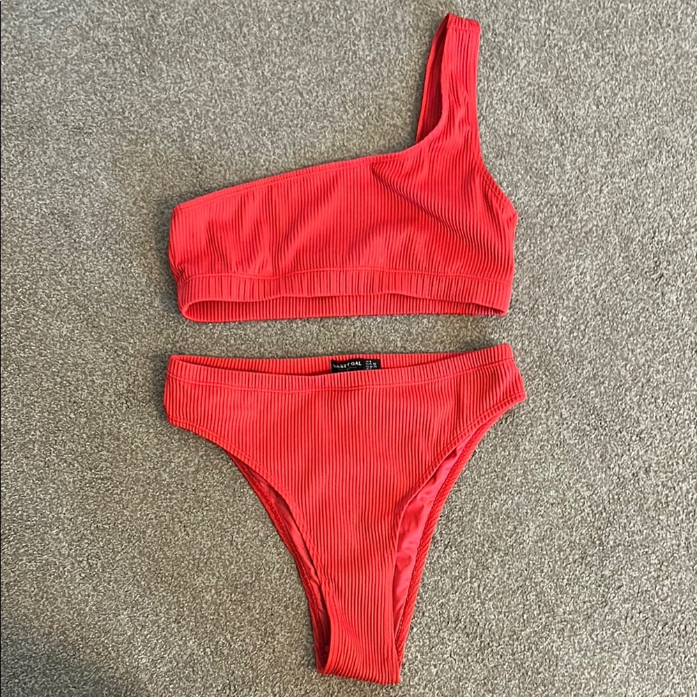 Nasty Gal Red One-Shoulder Bikini